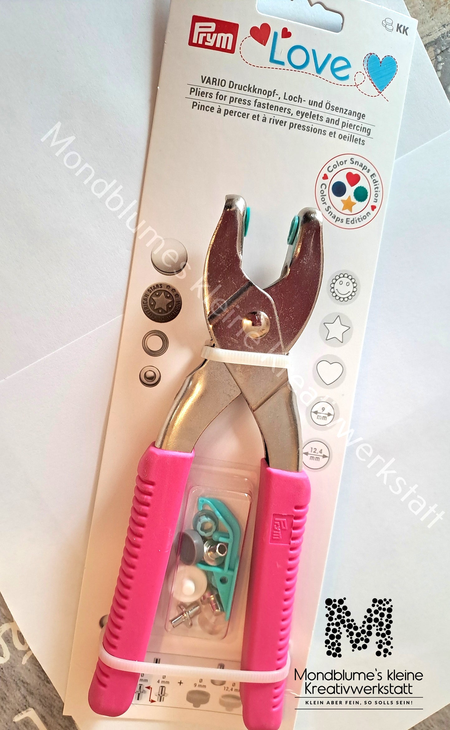 Prym Variozange Rosa Detailansicht - Werkzeug zum Befestigen von Sicherheitsaugen