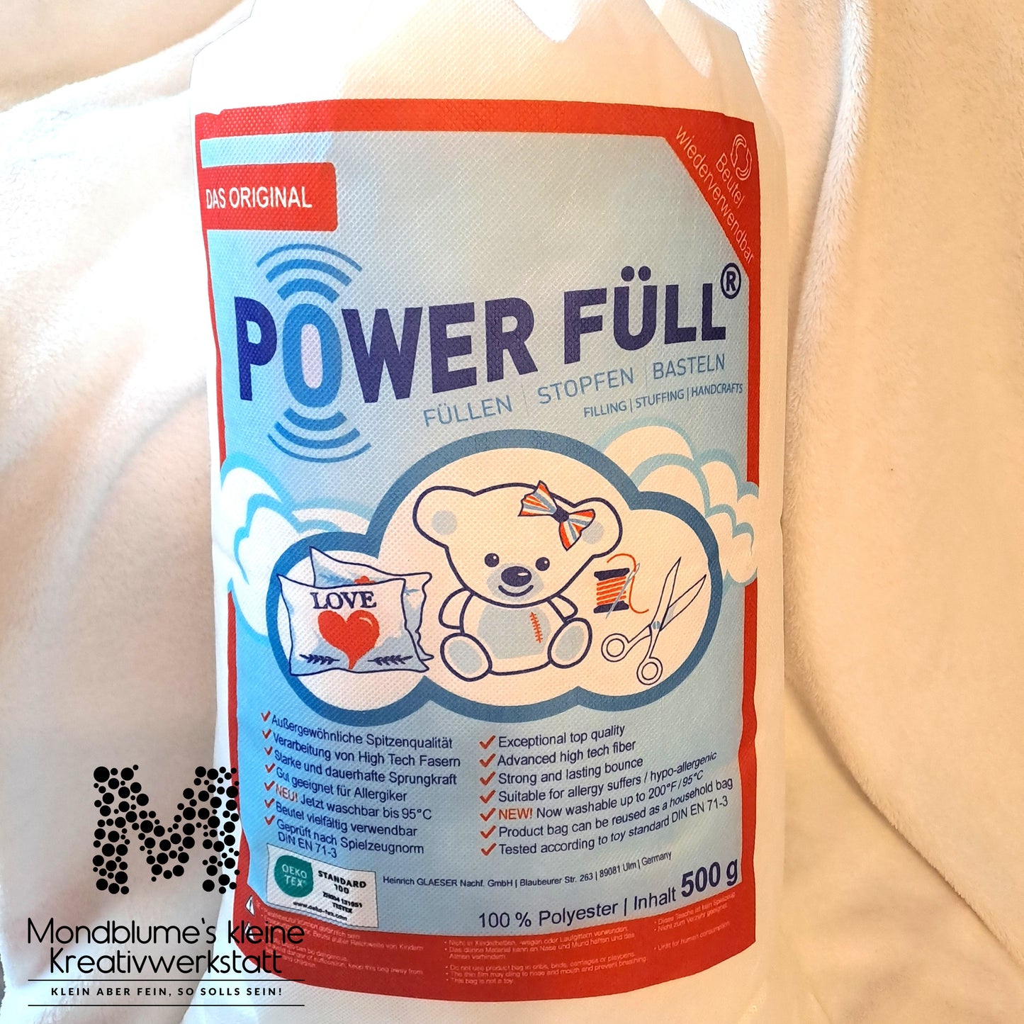 Power Füll Füllwatte 500g | Geprüft nach DIN EN 71-3 | OEKO-TEX | Polyester waschbar