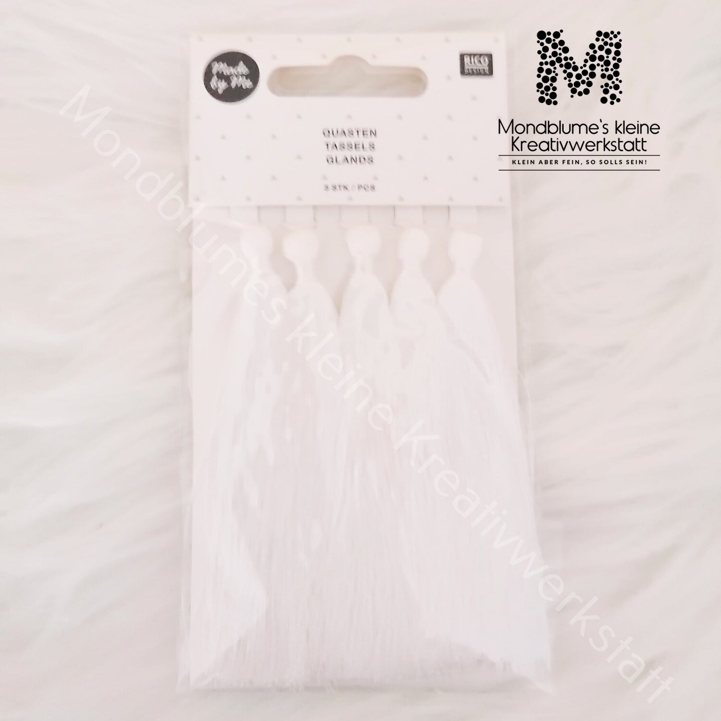 Quasten weiß fein - 5-teilig, 9cm