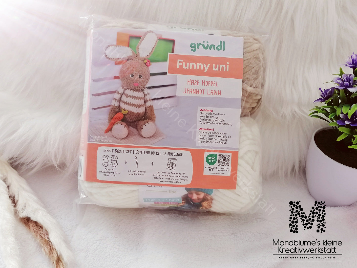 Gründl Funny Uni Häkelset Hase Hoppel | Chenille-Garn 25cm