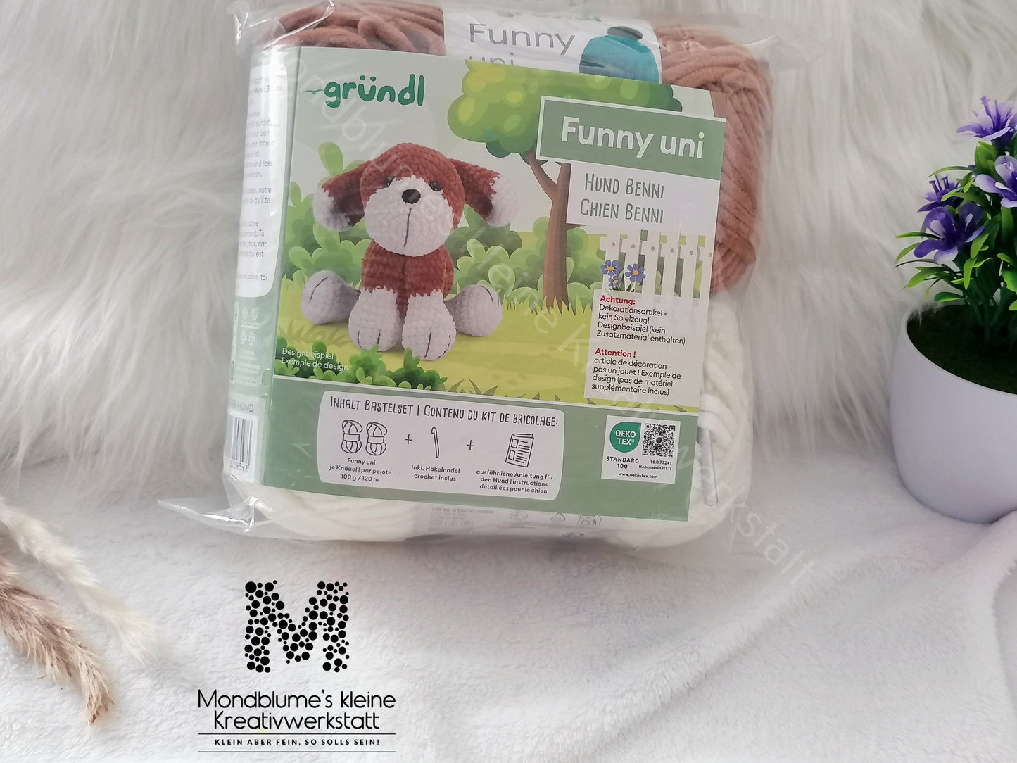 Gründl Funny Uni Häkelset Hund Benni | Chenille-Garn 25cm