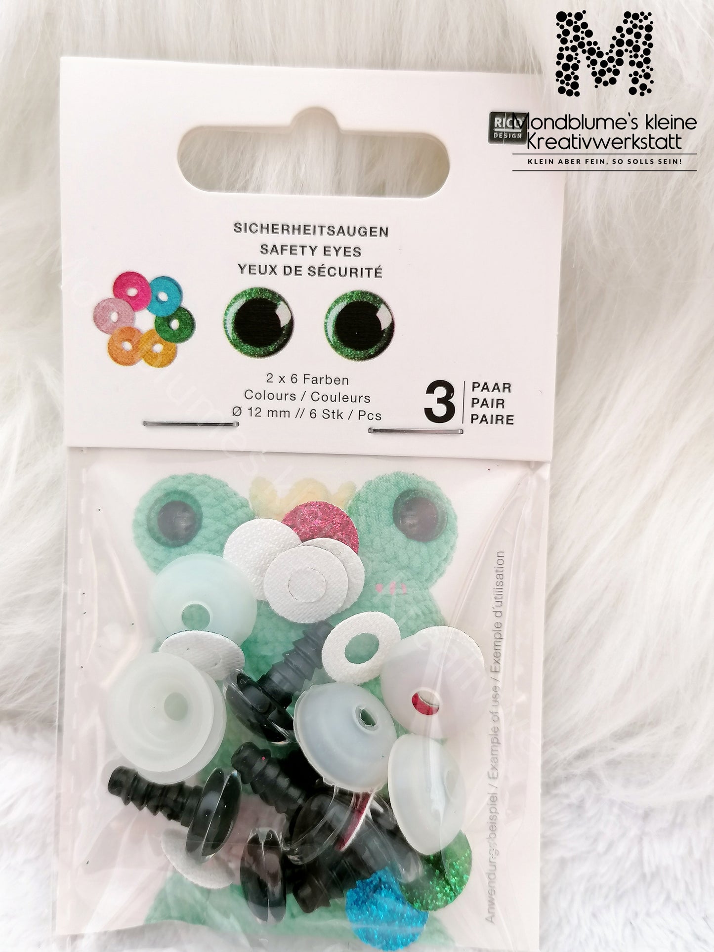 Rico Sicherheitsaugen 12mm Glitzer | 3 Paare (6 Farben)