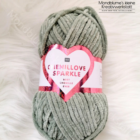 Rico Creative Chenillove Sparkle 100g | 7 Farben | Geprüft nach DIN EN 71-3 | Chenillegarn mit Glitzer