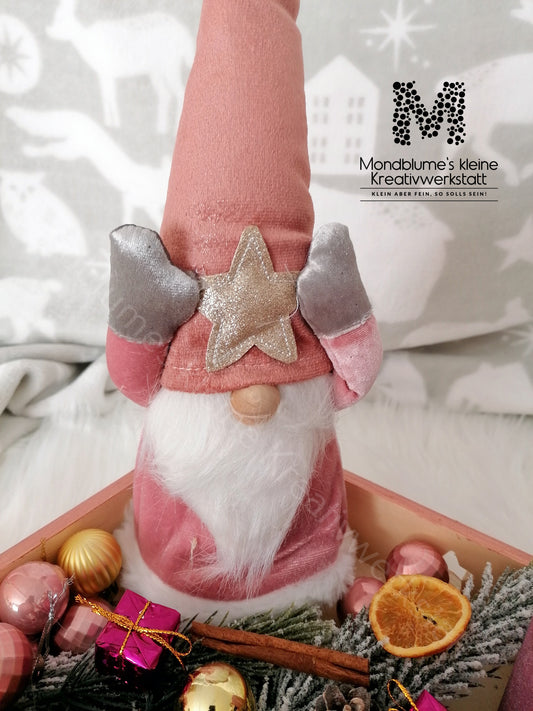 Wunderschöner und einzigartiger Adventschlitten in Rosa mit Wichtel in liebevoller Handarbeit gezaubert