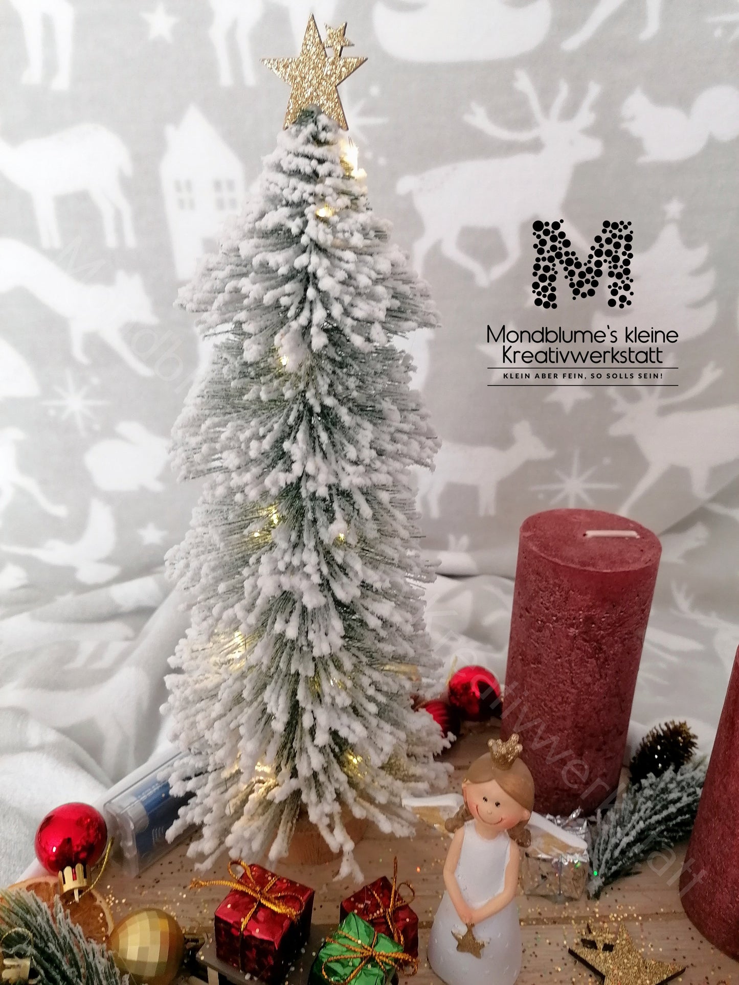 Adventteller mit Kerzen und LED Tannenbaum