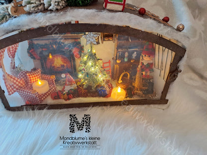 Wunderschöne Weihnachtslaterne mit einer kleinen Wichtelstatt