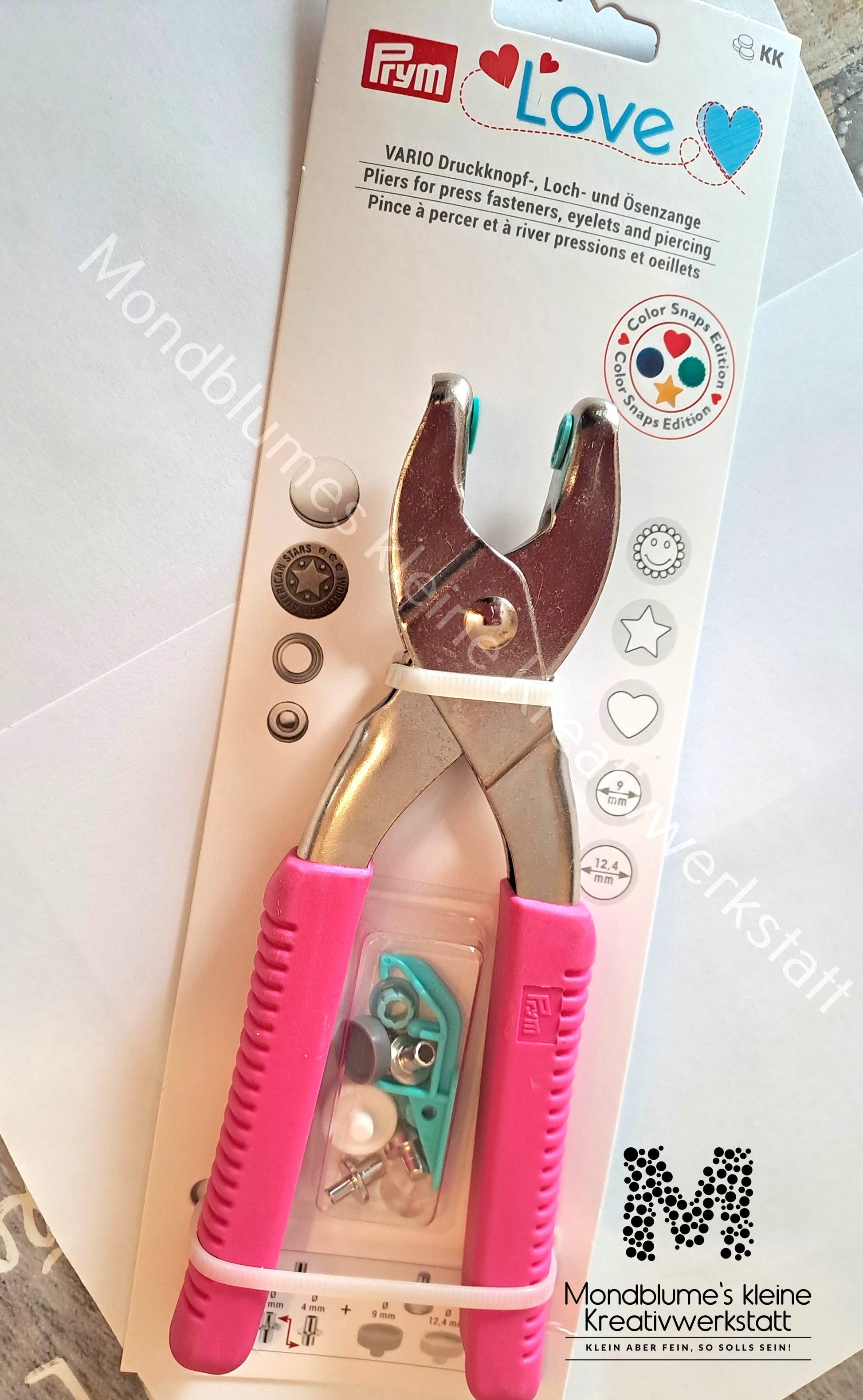 Prym Variozange Rosa Detailansicht - Werkzeug zum Befestigen von Sicherheitsaugen