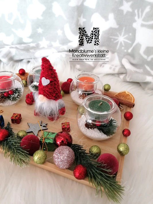 Süßer kleiner Adventteller mit 4 Kerzen | Handgemacht