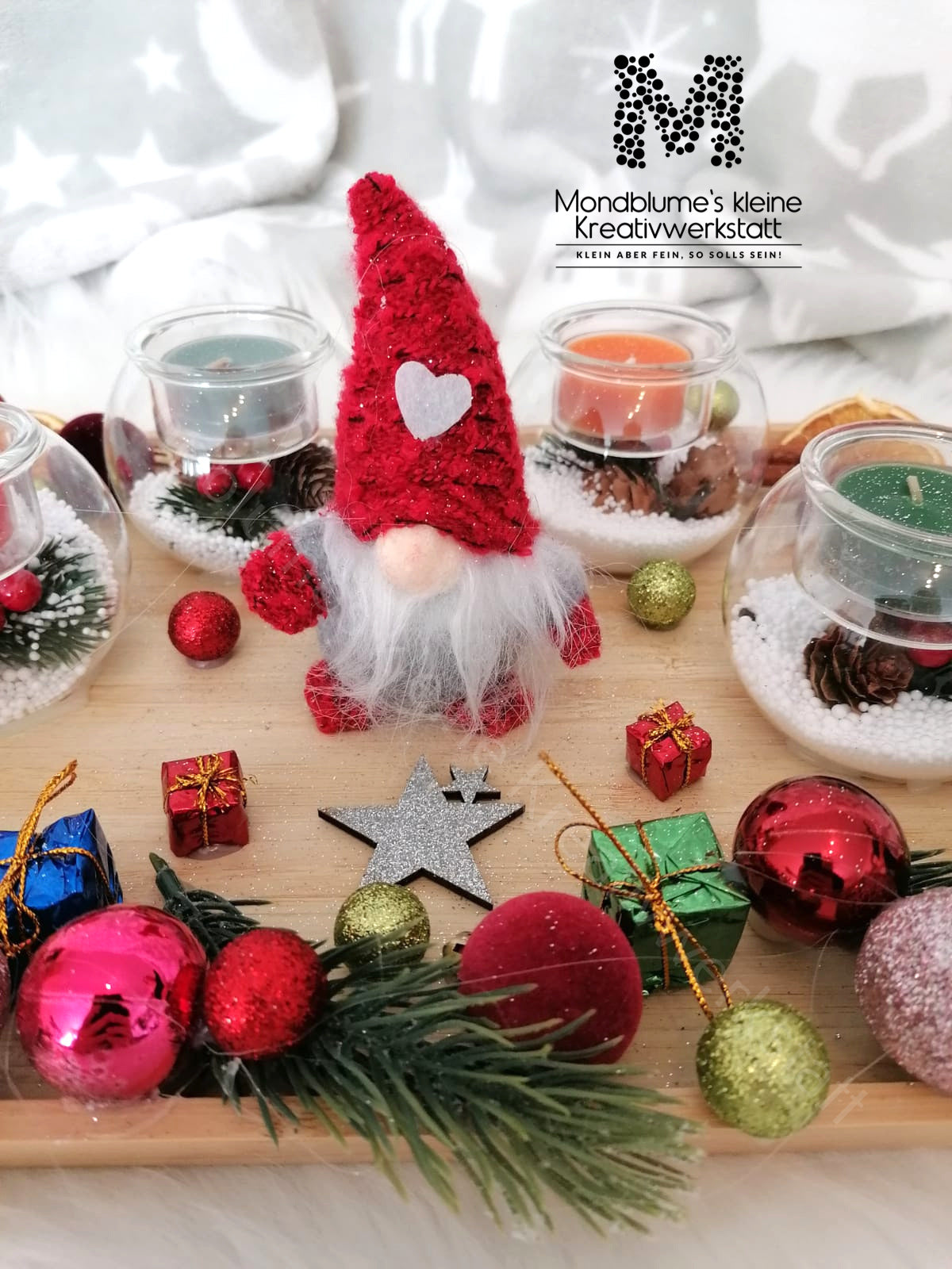 Süßer kleiner Adventteller mit 4 Kerzen | Handgemacht