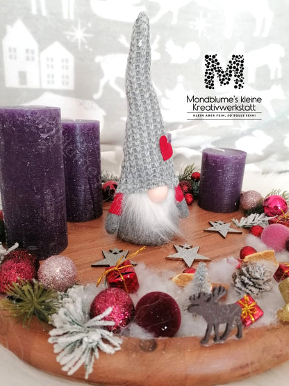 Handgemachter Adventkranzteller mit Wichtel | Winterzauber Ø 35cm