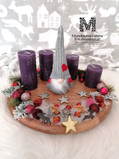 Handgemachter Adventkranzteller mit Wichtel | Winterzauber Ø 35cm