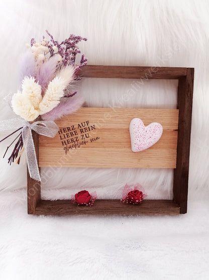 Deko Holzrahmen mit Herz & Trockenblumen | Handgemacht
