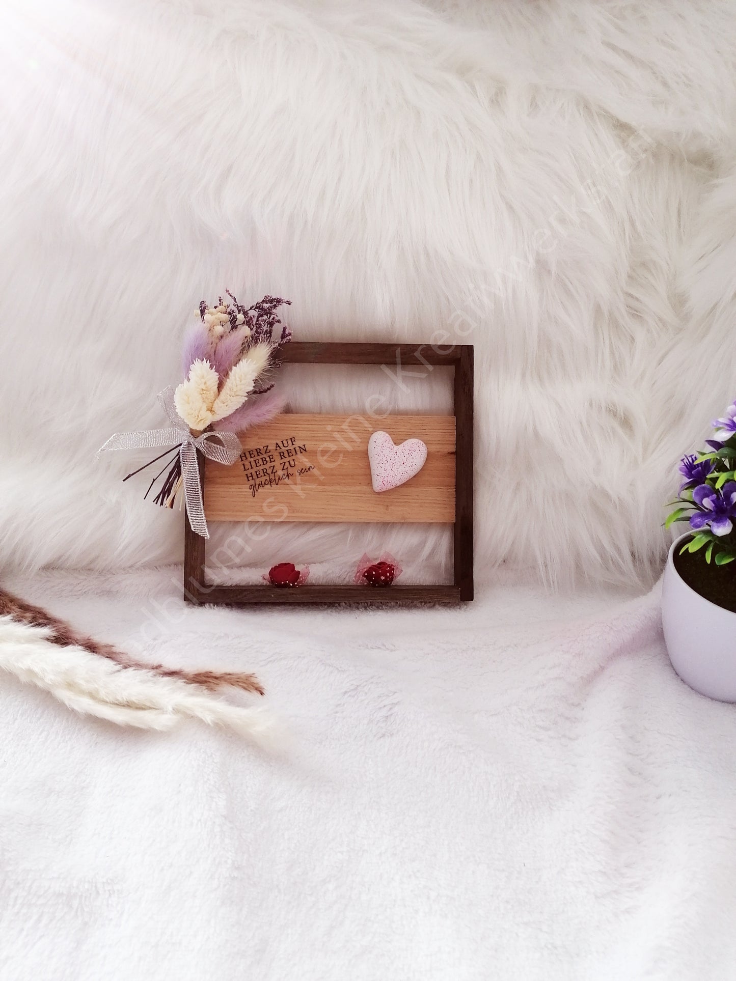 Deko Holzrahmen mit Herz & Trockenblumen | Handgemacht