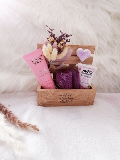 Wellness Geschenkbox aus Holz "Nimm dir Zeit" | Handgemacht