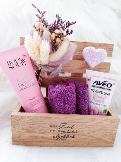 Wellness Geschenkbox aus Holz "Nimm dir Zeit" | Handgemacht