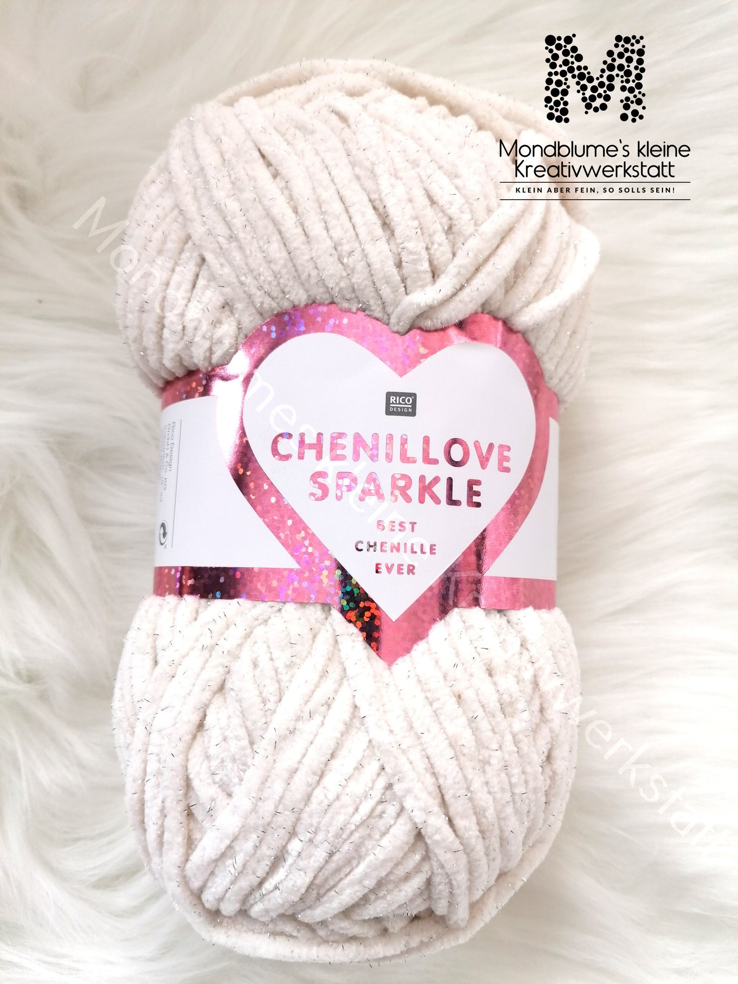 Rico Chenillove Sparkle Creme 001 | Chenillegarn Glitzer 100g
