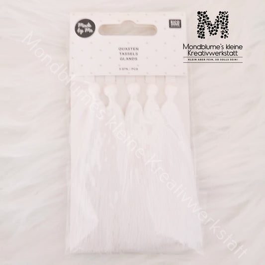 Quasten weiß fein - 5-teilig, 9cm