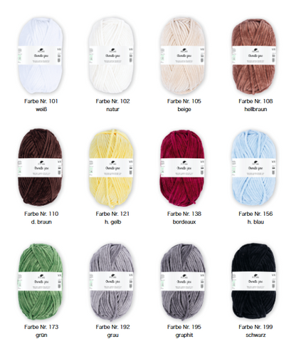 Pro Lana Chenille Fine 50g in 12 Farben | Feines Chenillegarn geprüft nach DIN EN 71-3
