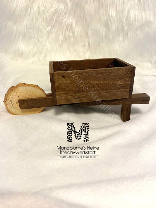 Deko Schubkarre aus dunklem Eichenholz | Geschenkidee zum Befüllen