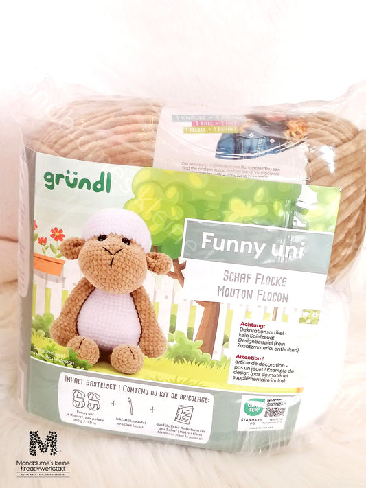 Gründl Funny Uni Häkelset Schaf Flocke | Chenille-Garn 25cm