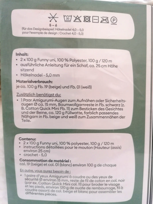 Gründl Funny Uni Häkelset Schaf Flocke | Chenille-Garn 25cm