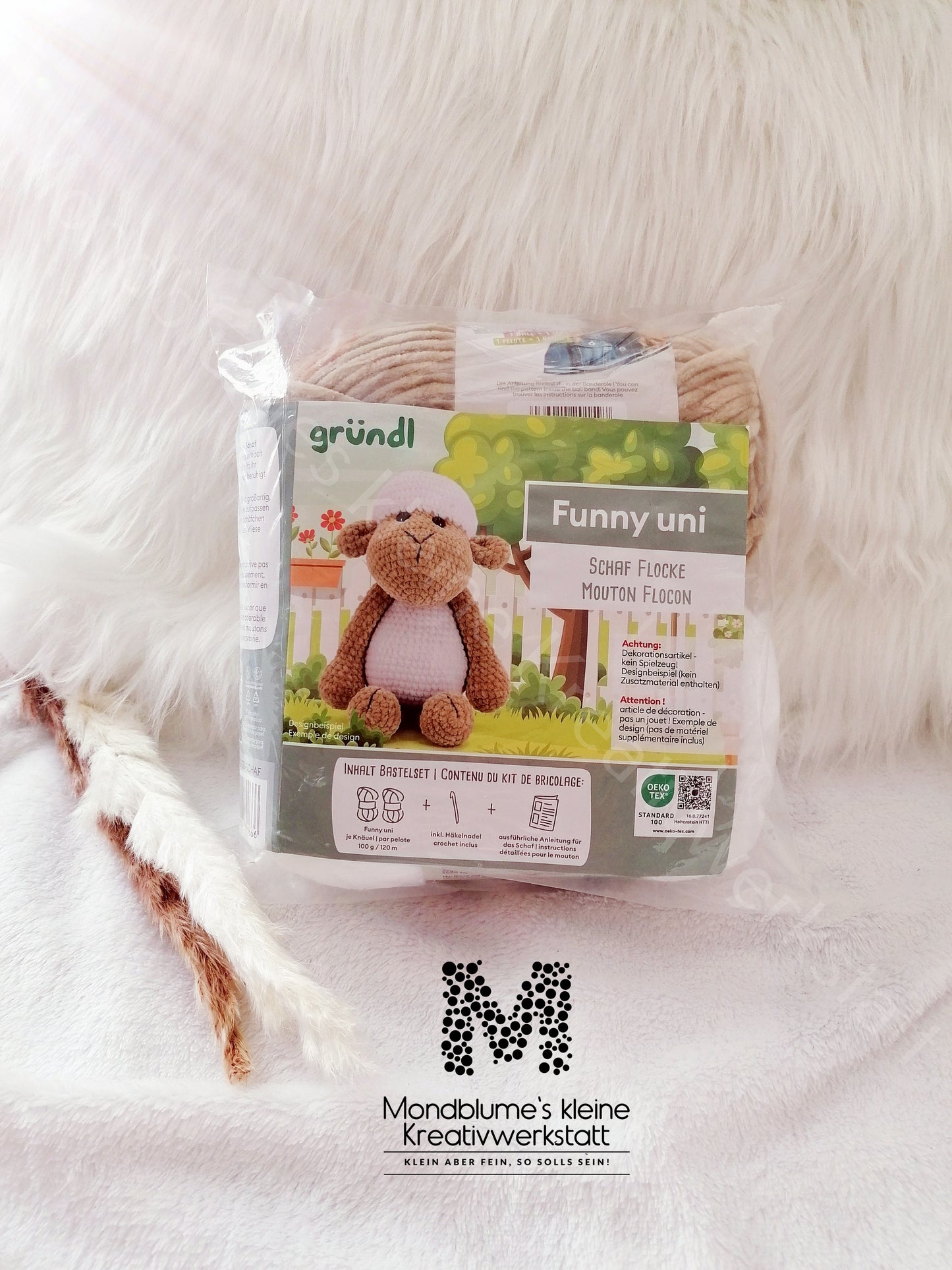 Gründl Funny Uni Häkelset Schaf Flocke | Chenille-Garn 25cm