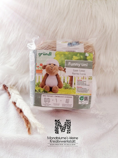 Gründl Funny Uni Häkelset Schaf Flocke | Chenille-Garn 25cm