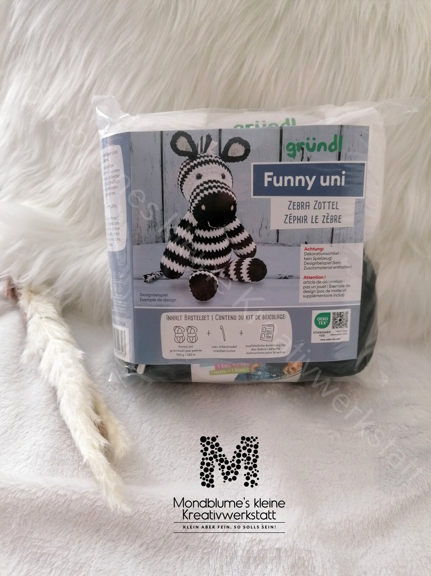 Gründl Funny Uni Häkelset Zebra Zottel | Chenille-Garn 25cm