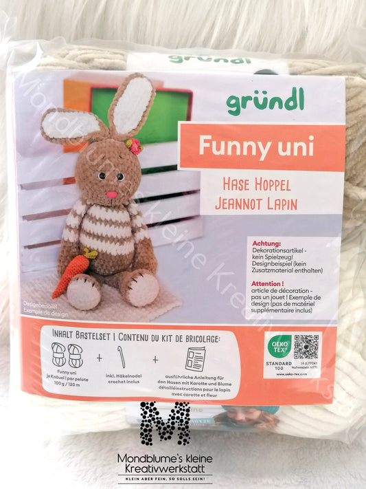 Gründl Funny Uni Häkelset Hase Hoppel | Chenille-Garn 25cm