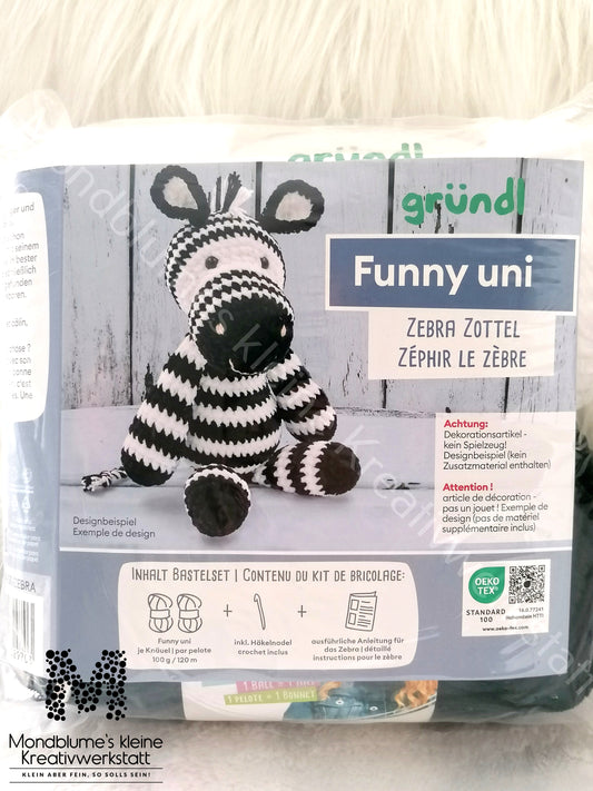 Gründl Funny Uni Häkelset Zebra Zottel | Chenille-Garn 25cm