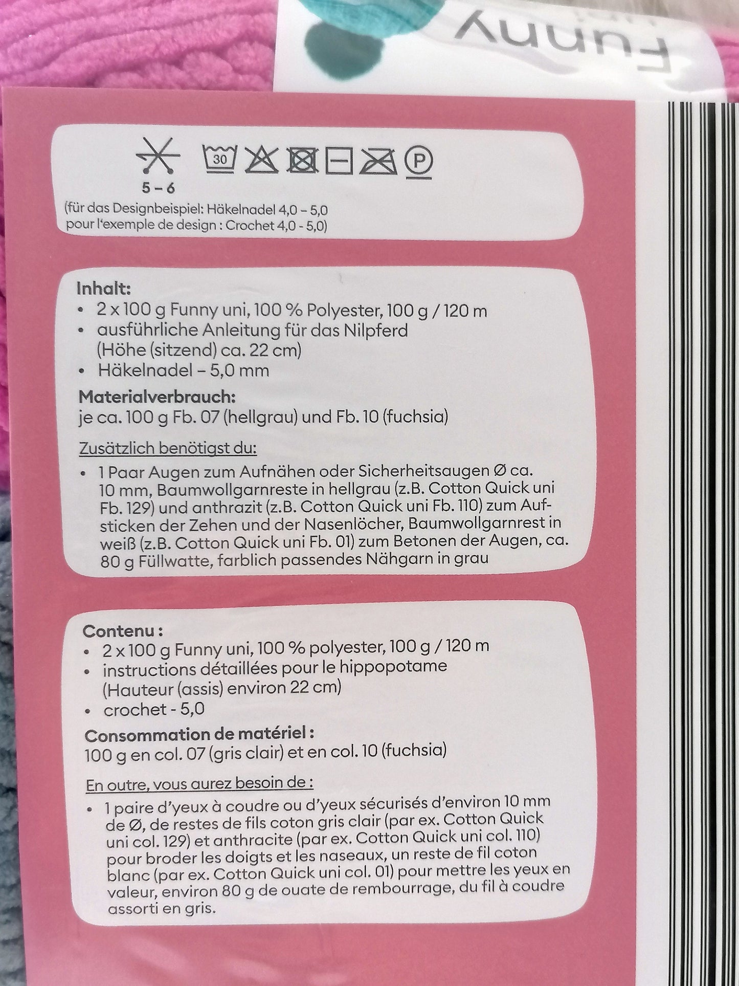 Gründl Funny Uni Häkelset Nilpferd Nelly | Chenille-Garn 25cm