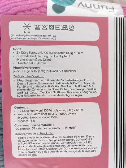 Gründl Funny Uni Häkelset Nilpferd Nelly | Chenille-Garn 25cm