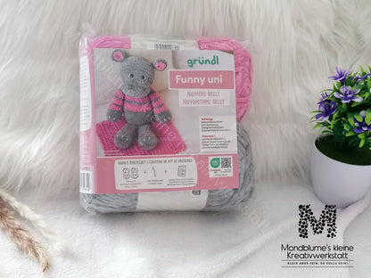 Gründl Funny Uni Häkelset Nilpferd Nelly | Chenille-Garn 25cm