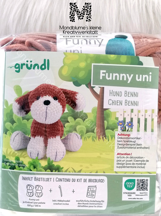 Gründl Funny Uni Häkelset Hund Benni | Chenille-Garn 25cm