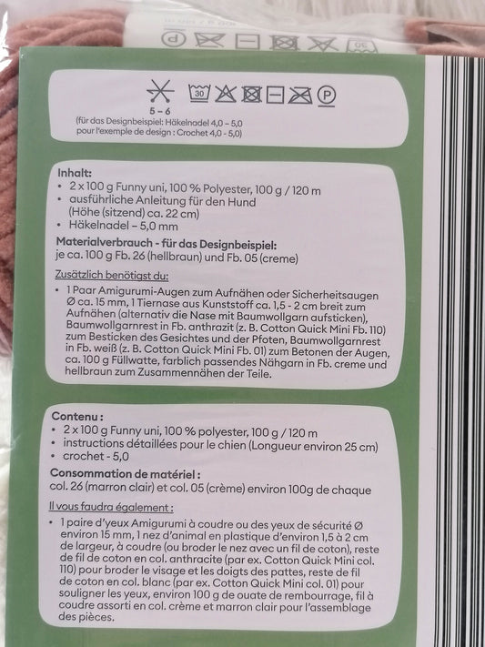 Gründl Funny Uni Häkelset Hund Benni | Chenille-Garn 25cm