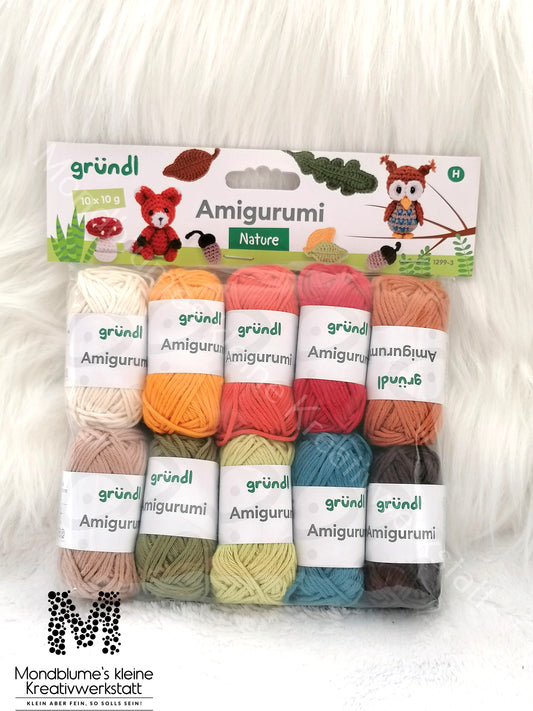 Gründl Amigurumi Nature | 10 Naturtöne Baumwolle Häkelgarn Set