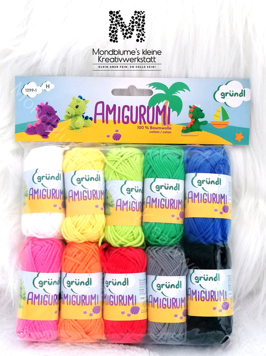 Gründl Amigurumi Happy | 10 Farben Baumwolle Häkelgarn Set