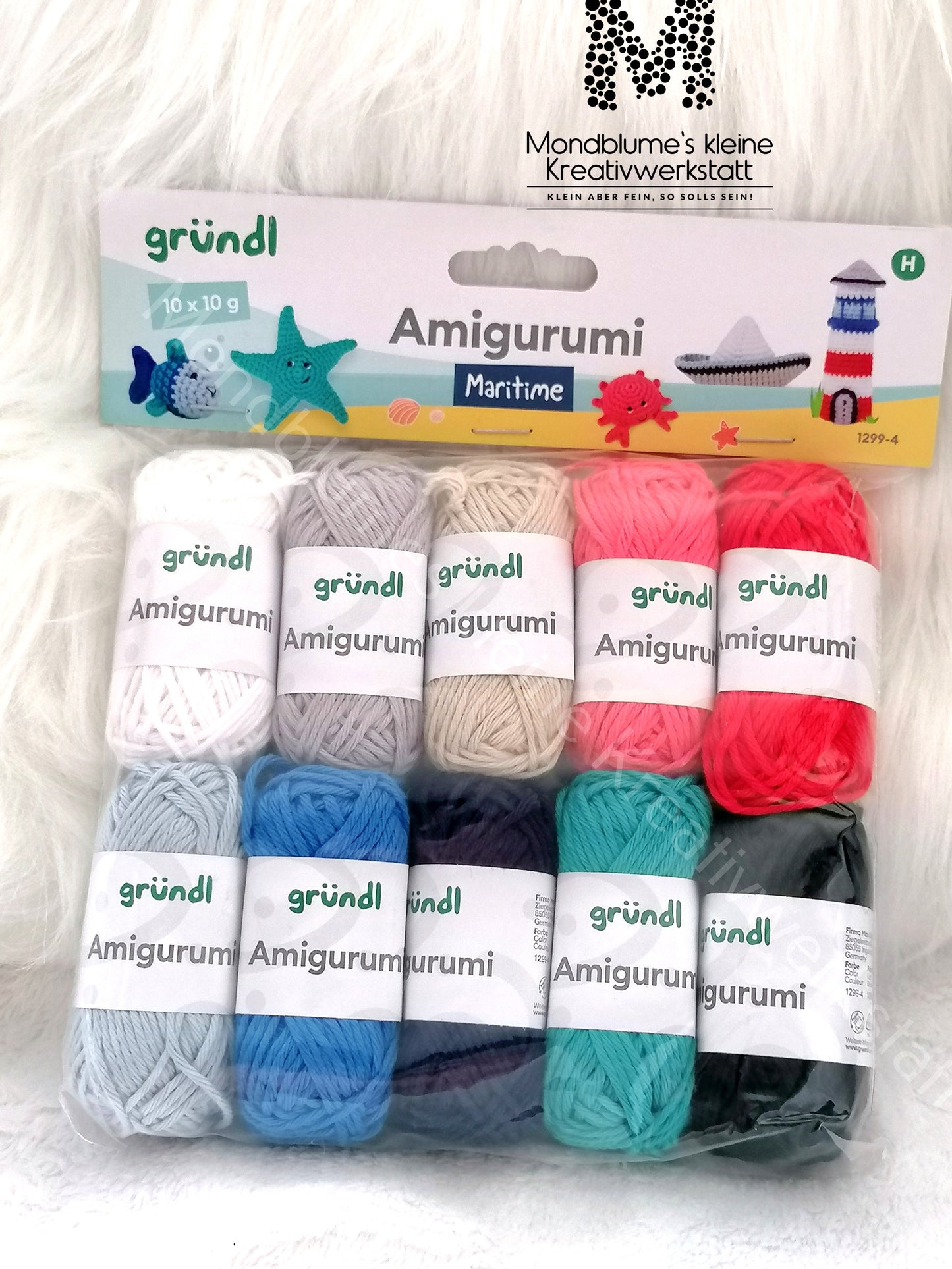 Gründl Amigurumi Maritime | 10 Farben Baumwolle Häkelgarn Set
