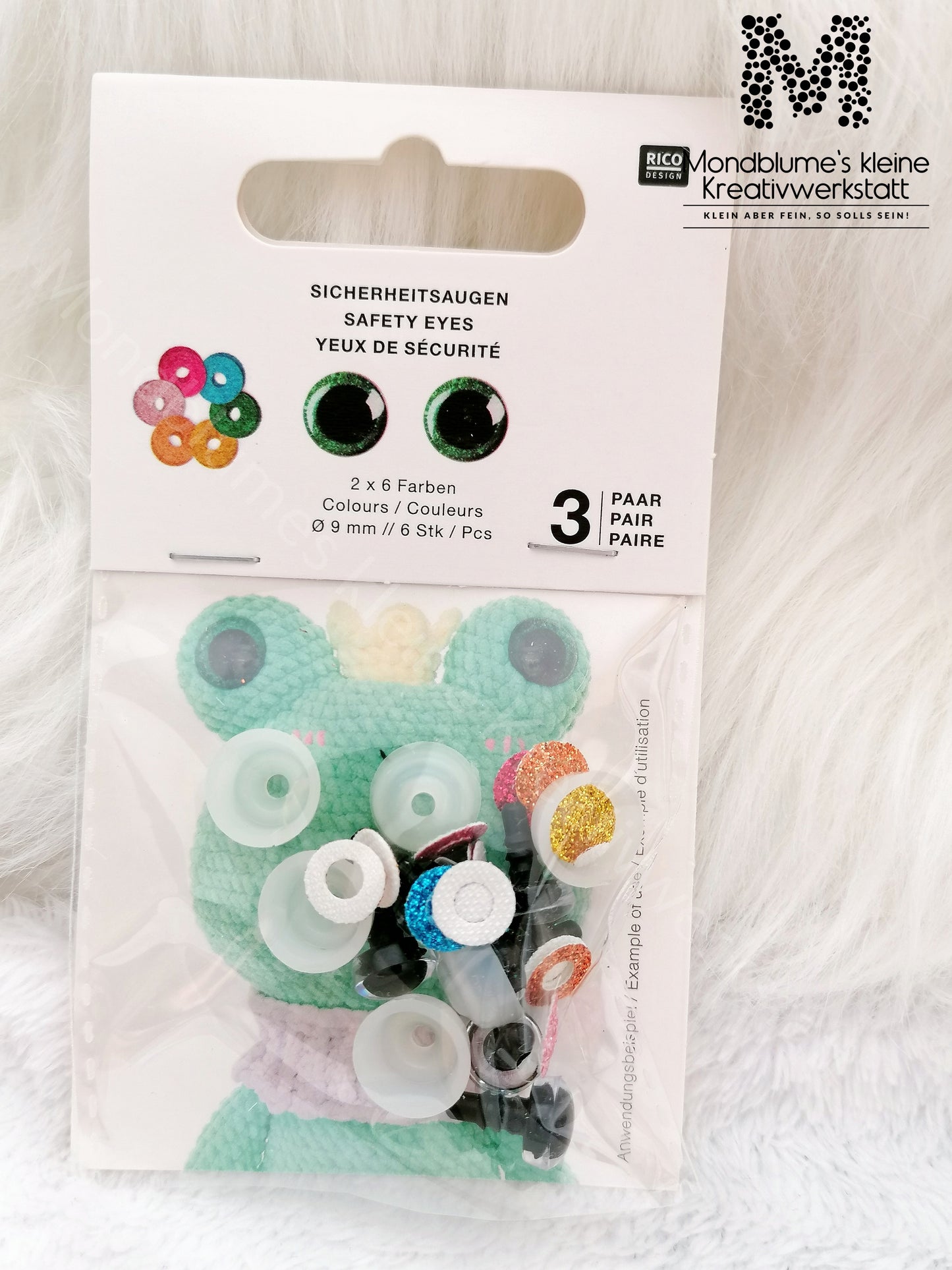 Rico Sicherheitsaugen 9mm Glitzer | 3 Paare (6 Farben)