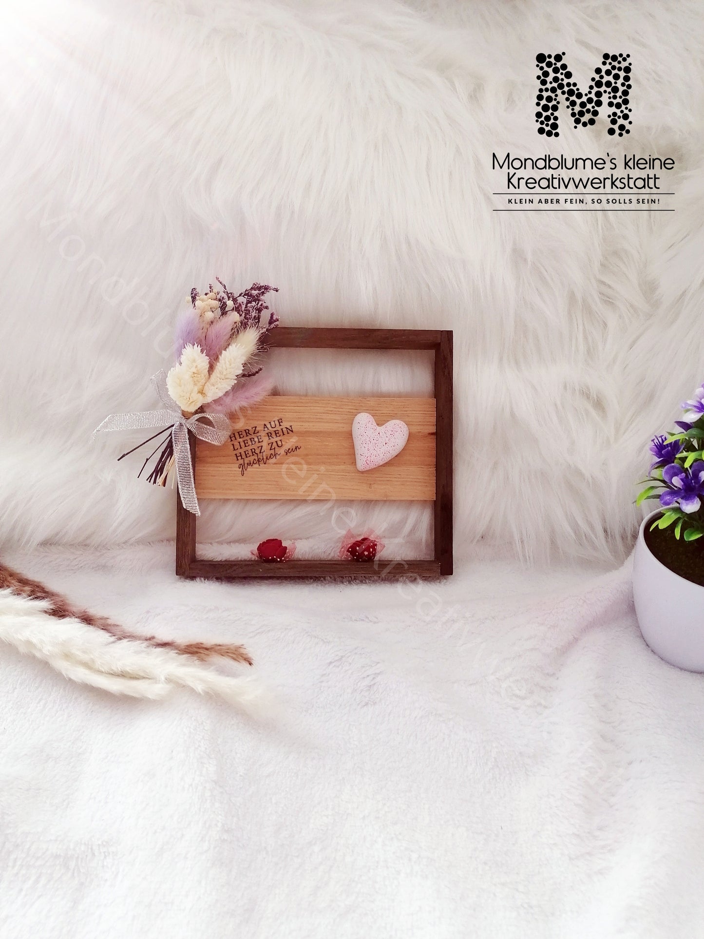 Deko Holzrahmen mit Herz & Trockenblumen | Handgemacht
