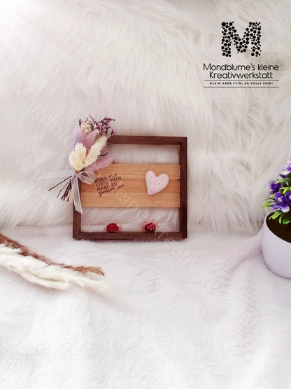 Deko Holzrahmen mit Herz & Trockenblumen | Handgemacht