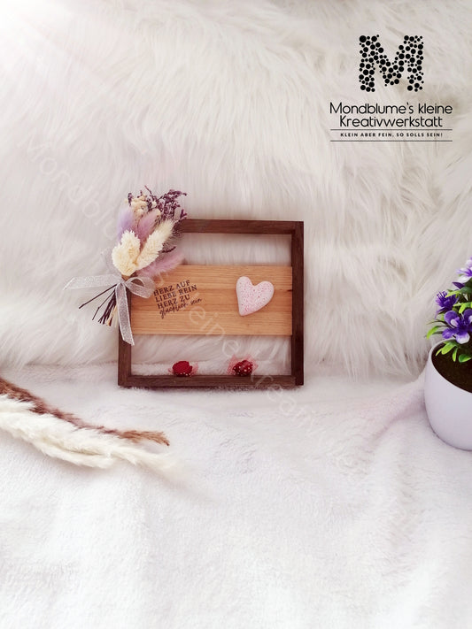 Deko Holzrahmen mit Herz & Trockenblumen | Handgemacht
