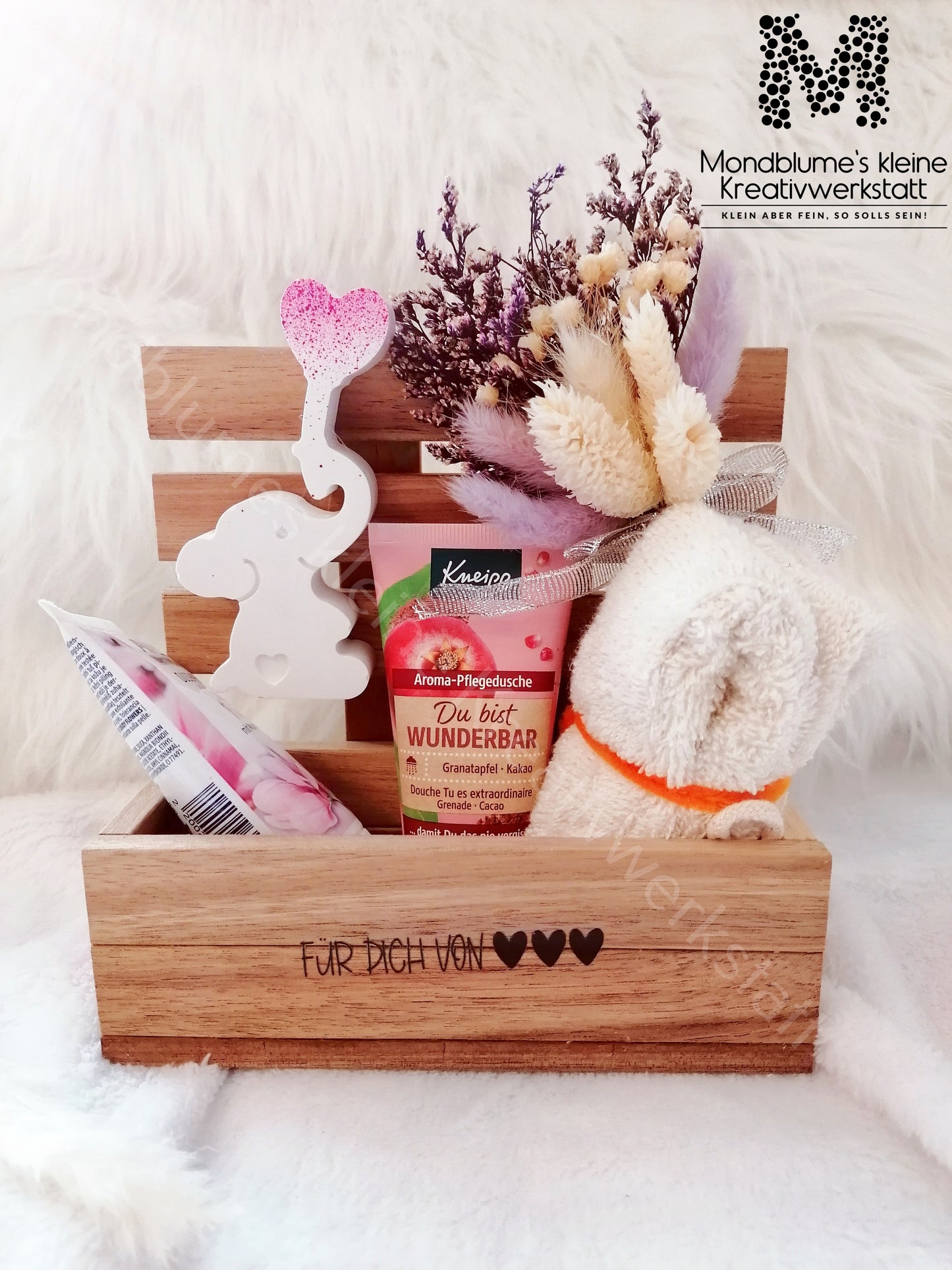 Wellness Geschenkbox aus Holz "Für dich von ♥" | Handgemacht