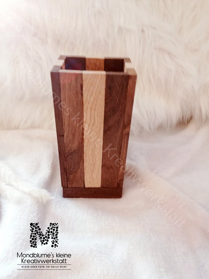 Holzvase eckig aus verschiedenen Holzarten | Handgemacht
