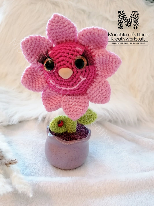 Fröhliche Häkelblume im bunten Topf | Handgemacht 23cm