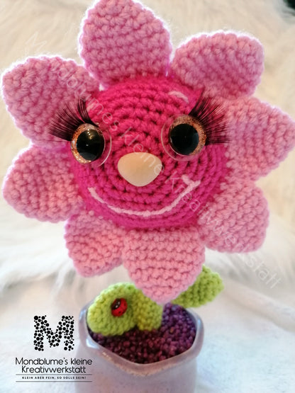 Fröhliche Häkelblume im bunten Topf | Handgemacht 23cm