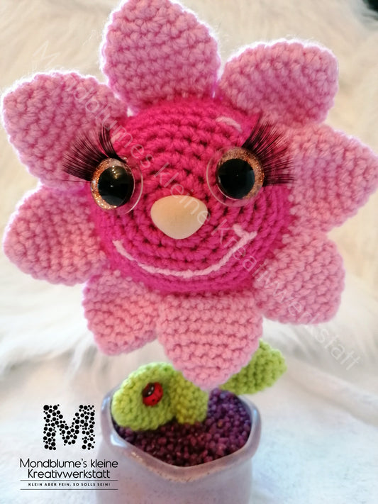 Fröhliche Häkelblume im bunten Topf | Handgemacht 23cm
