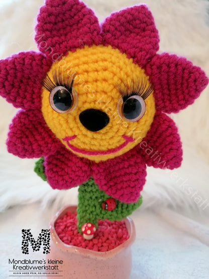 Fröhliche Häkelblume im bunten Topf | Handgemacht 23cm