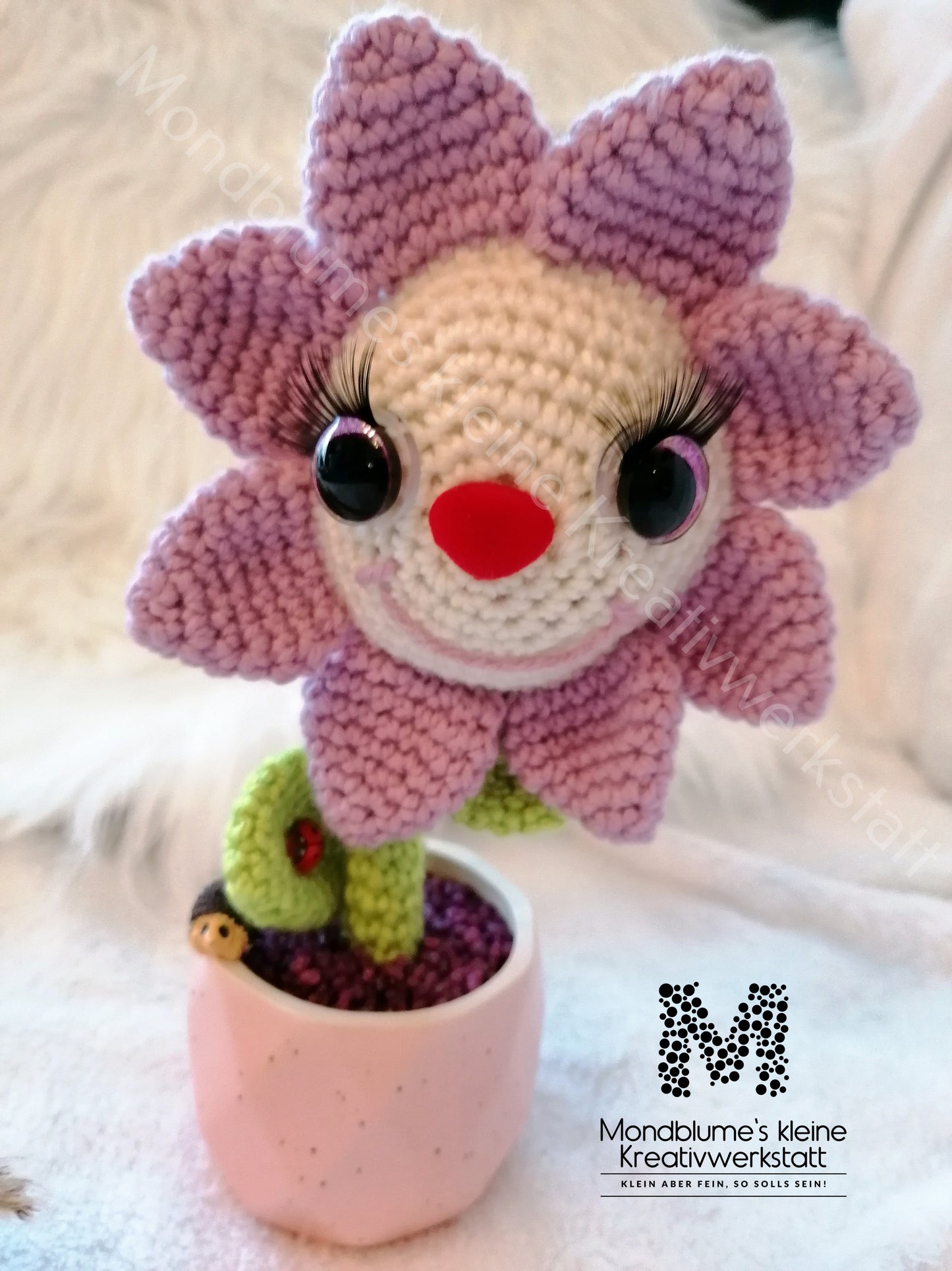 Fröhliche Häkelblume im bunten Topf | Handgemacht 23cm