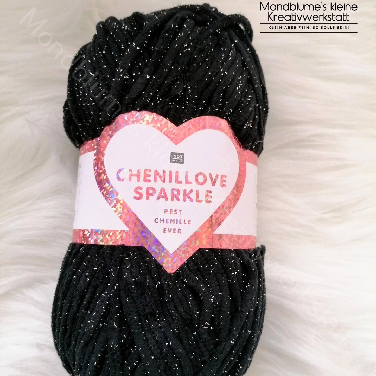 Rico Creative Chenillove Sparkle 100g | 7 Farben | Geprüft nach DIN EN 71-3 | Chenillegarn mit Glitzer
